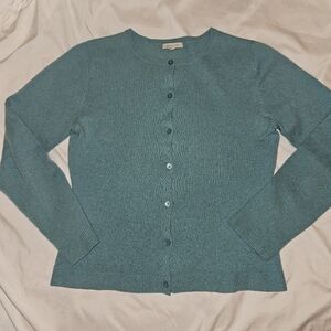 Garnet Hill Teal Cashmere Cardigan Sweater Medium